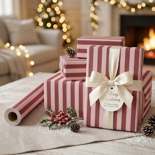 Vintage Burgundy and Blush Stripe Christmas  Wrapping Paper
