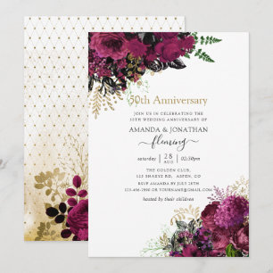 Vintage Burgundy and Gold 50th Wedding Anniversary Invitation