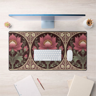 Vintage burgundy and gold Art Nouveau Floral Desk Mat