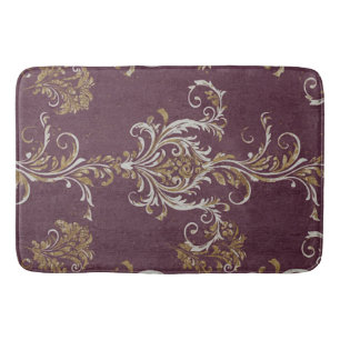 Vintage Burgundy and Gold Damask Bath Mat