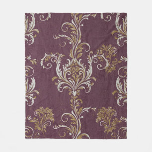 Vintage Burgundy and Gold Damask Fleece Blanket