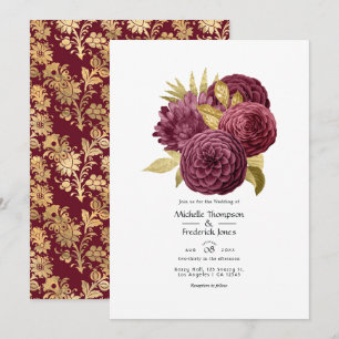 Vintage Burgundy and Gold Floral Wedding Invitatio Invitation
