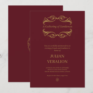 vintage Burgundy and Gold Luxury Bachelor Party Invitation