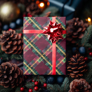 Vintage Burgundy and Green Plaid – Rustic Holiday Wrapping Paper