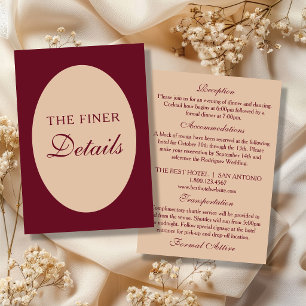 Vintage Burgundy Beige Old Money Wedding Details Enclosure Card