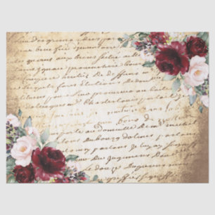 Vintage Burgundy Blush Rose Old Letter Decoupage Tissue Paper