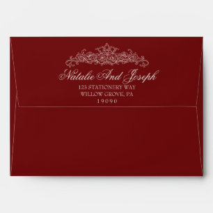 Vintage Burgundy Botanical Old Money Wedding Envelope