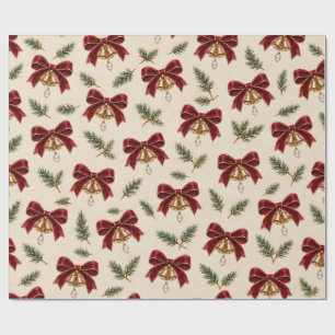Vintage Burgundy Bow Christmas Pattern Wrapping Paper