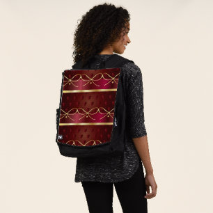 Vintage Burgundy Colour Decor Luxury Gold Pattern Backpack