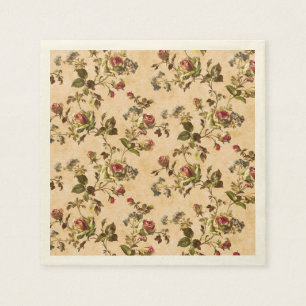 Vintage Burgundy Cottage Rose with Blue Floral Napkin