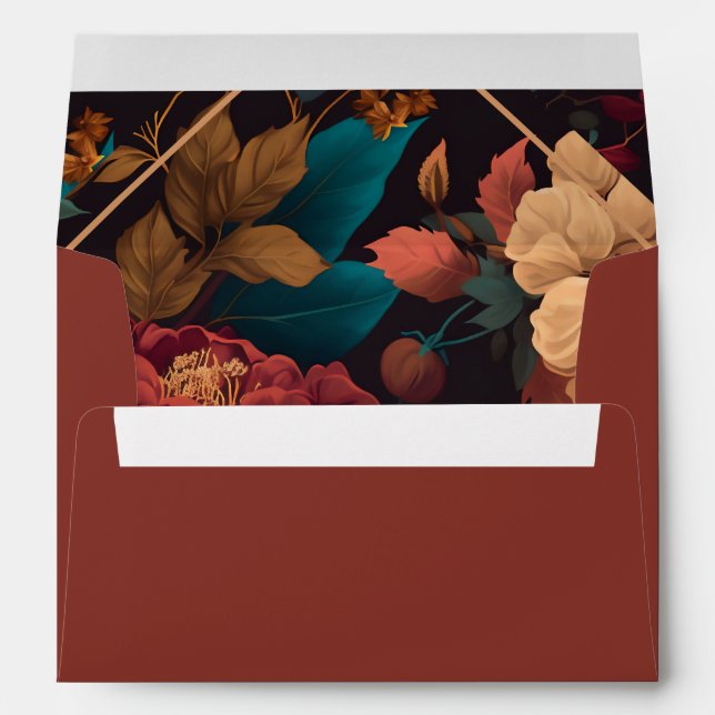 Vintage Burgundy Dark Botanical Floral Wedding Envelope (Back (Bottom))