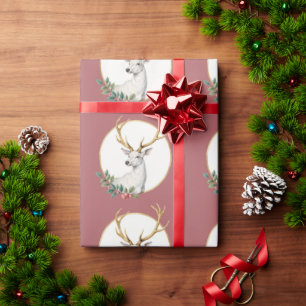 Vintage Burgundy Deer Antler Wrapping Paper