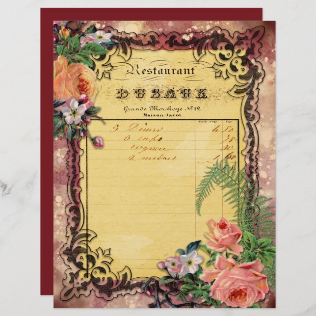 Vintage Burgundy Ephemera Frames Scrapbook Paper (Front/Back)