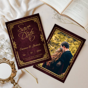 Vintage Burgundy Fairytale Book Theme Photo Save The Date