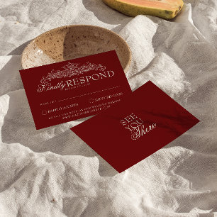 Vintage Burgundy Fancy Old Money Wedding RSVP Card