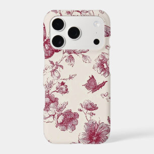 Vintage Burgundy Floral and Butterfly iPhone Case