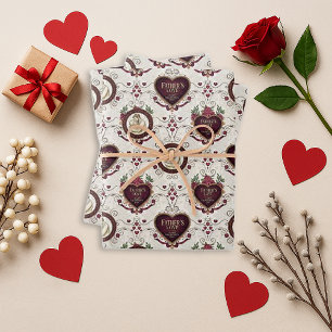 Vintage Burgundy Floral Father Daughter Portrait P Wrapping Paper Sheet