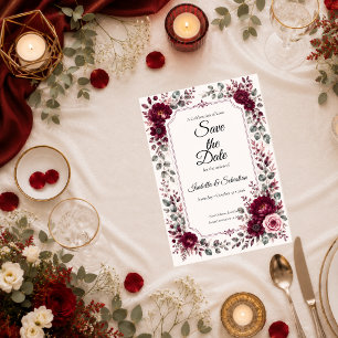 Vintage Burgundy Floral Wedding Save The Date