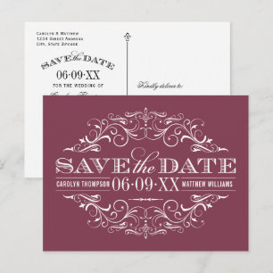Vintage Burgundy Flourish Wedding Save the Date Announcement Postcard