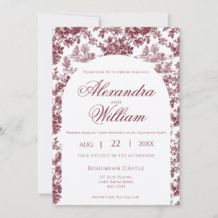 Vintage Burgundy French Toile Wedding Invitation