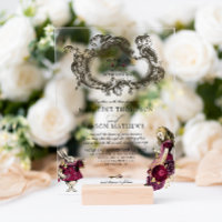 Vintage Burgundy Gold Alice in Wonderland Wedding