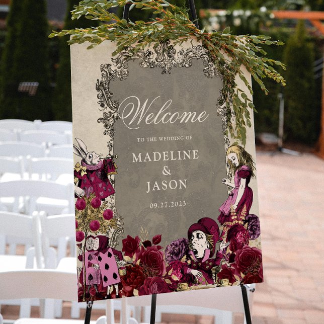 Vintage Burgundy Gold Alice in Wonderland Wedding Poster (Creator Uploaded)