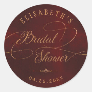 Vintage burgundy gold calligraphy bridal shower classic round sticker