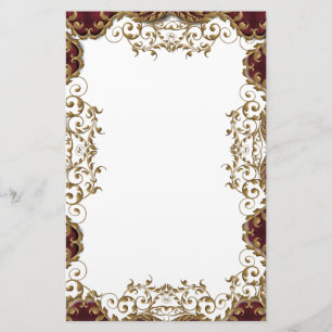 Vintage burgundy gold filigree wedding stationery