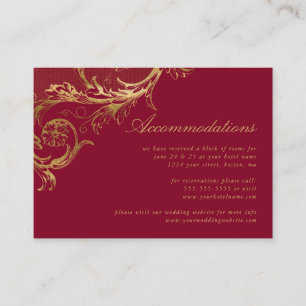 Vintage Burgundy Gold Floral Damask Accommodations Enclosure Card