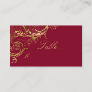 Vintage Burgundy Gold Floral Damask Script Wedding Place Card