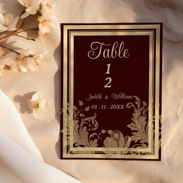 Vintage burgundy gold floral lace Table Numbers (Vintage burgundy gold floral lace Table Numbers)