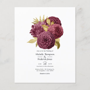 Vintage Burgundy & Gold Floral Wedding Invitation Flyer