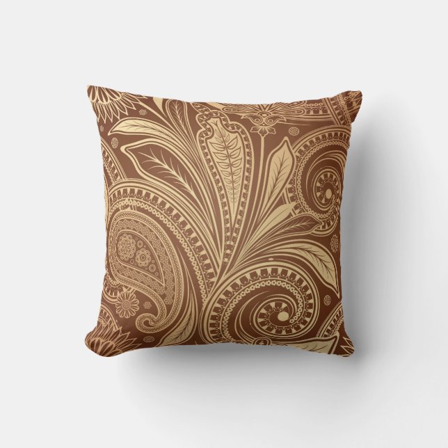 Vintage Burgundy Gold Paisley Elegant Luxury Cushion (Front)