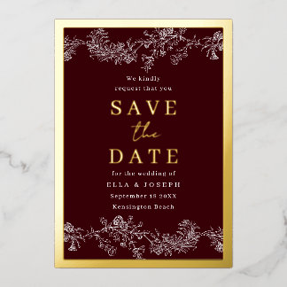 Vintage Burgundy Gold White Wedding Save The Date