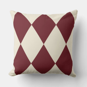 Vintage Burgundy Harlequin Diamond Pattern   Retro Cushion