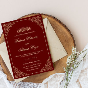 Vintage Burgundy Islamic Muslim Wedding Invitation