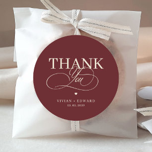 Vintage Burgundy & Ivory Retro Thank You Wedding Classic Round Sticker