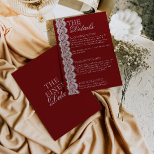 Vintage Burgundy Lace Doily Retro Wedding Details Enclosure Card