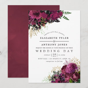 Vintage Burgundy - Marsala and Gold Floral Wedding Invitation