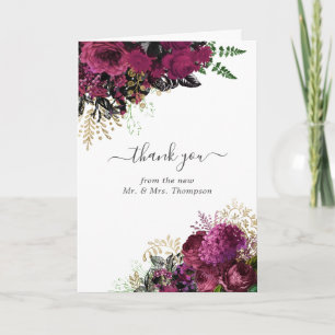 Vintage Burgundy - Marsala and Gold Wedding Photo Thank You Card