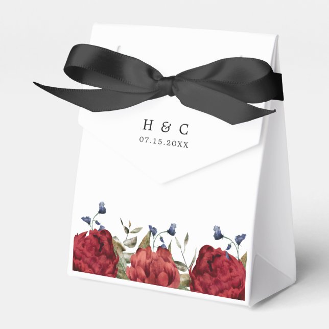 Vintage Burgundy Navy Floral Wedding Favour Box (Front Side)