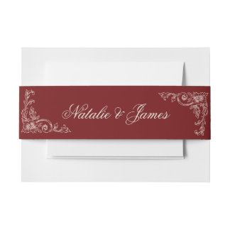 Vintage Burgundy Old Money Fancy Wedding Invitation Belly Band