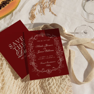 Vintage Burgundy Old Money Fancy Wine Wedding Save The Date