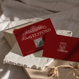 Vintage Burgundy Old Money QR Code Wedding RSVP Card
