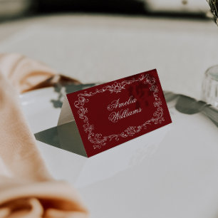Vintage Burgundy Old Money Wedding Place Cards