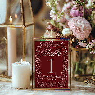Vintage Burgundy Old Money Wedding Table Number