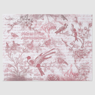 Vintage Burgundy Red Birds Flowers French Script  Tissue Paper