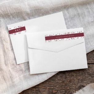 Vintage Burgundy Red Floral Wedding Return Address Wrap Around Label