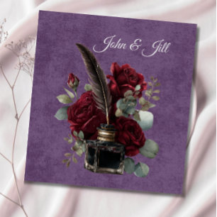 Vintage Burgundy Rose and Inkwell With Flowers Guest Book