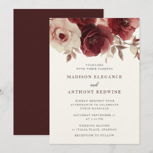 Vintage Burgundy Rose Elegance Wedding  Invitation